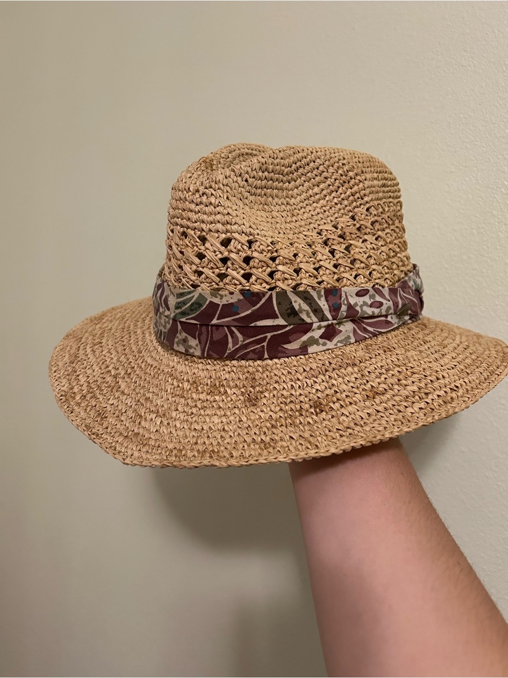 Scala Raffia Hat with Floral Band - Natural